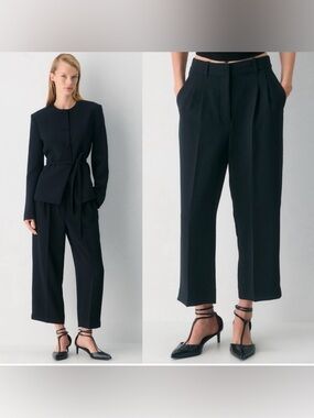NEW! Aritzia- The Effortless Pant Cropped Crepette Black Trousers Size 12 TALL